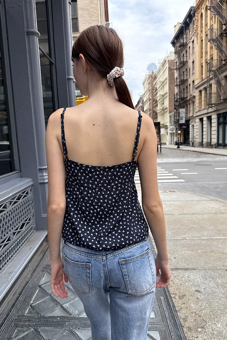 Tiffany Floral Tank | Navy Blue With White Ditsy Floral / XS/S