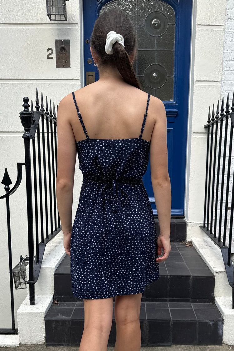 Colleen Dress | Navy Blue With White Floral / S