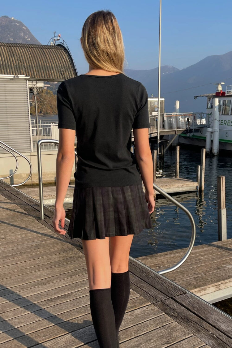 Dana Plaid Buckle Skirt | Navy Blue And Dark Green Plaid / XS/S