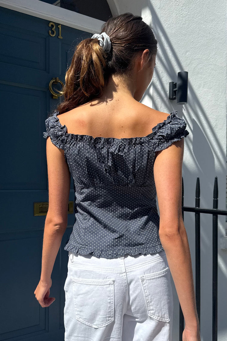 Elena Polka Dot Top | Faded Navy With White Polka Dots / XS/S