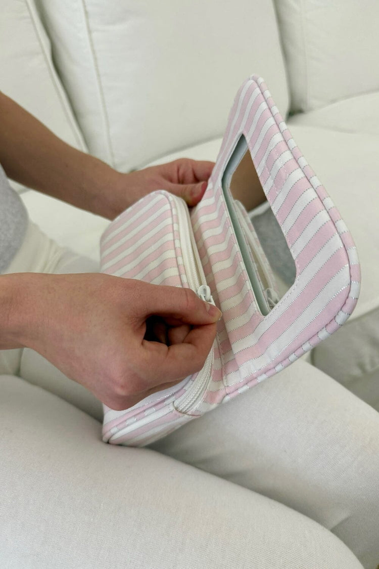 Stripes Makeup Bag | Pink White Silver Stripes