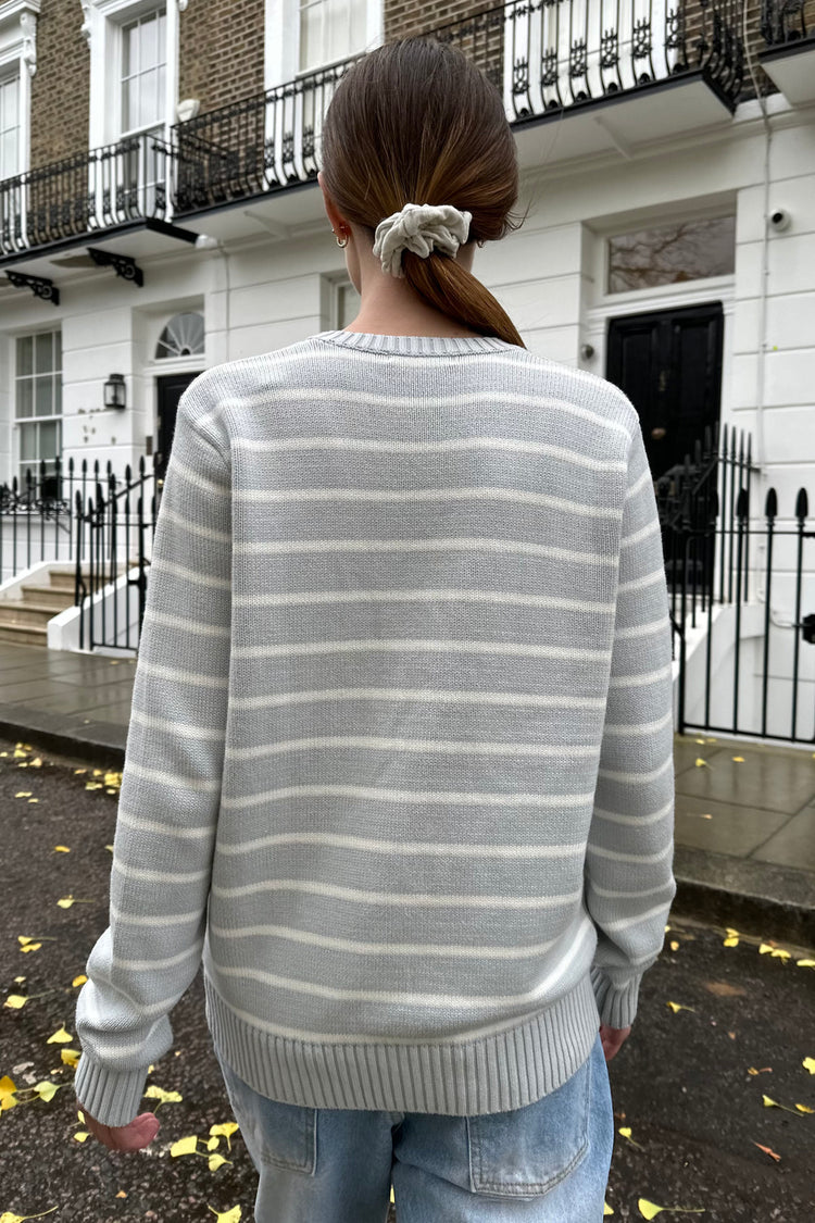 Martha Cotton Thin Stripe Sweater | Sea Blue With White Stripes / Regular Fit