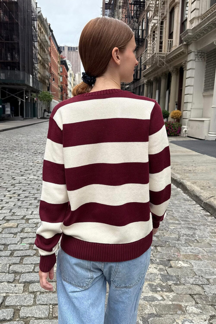Martha Cotton Thick Stripe Sweater | Burgundy Ivory Thick Stripes / Regular Fit