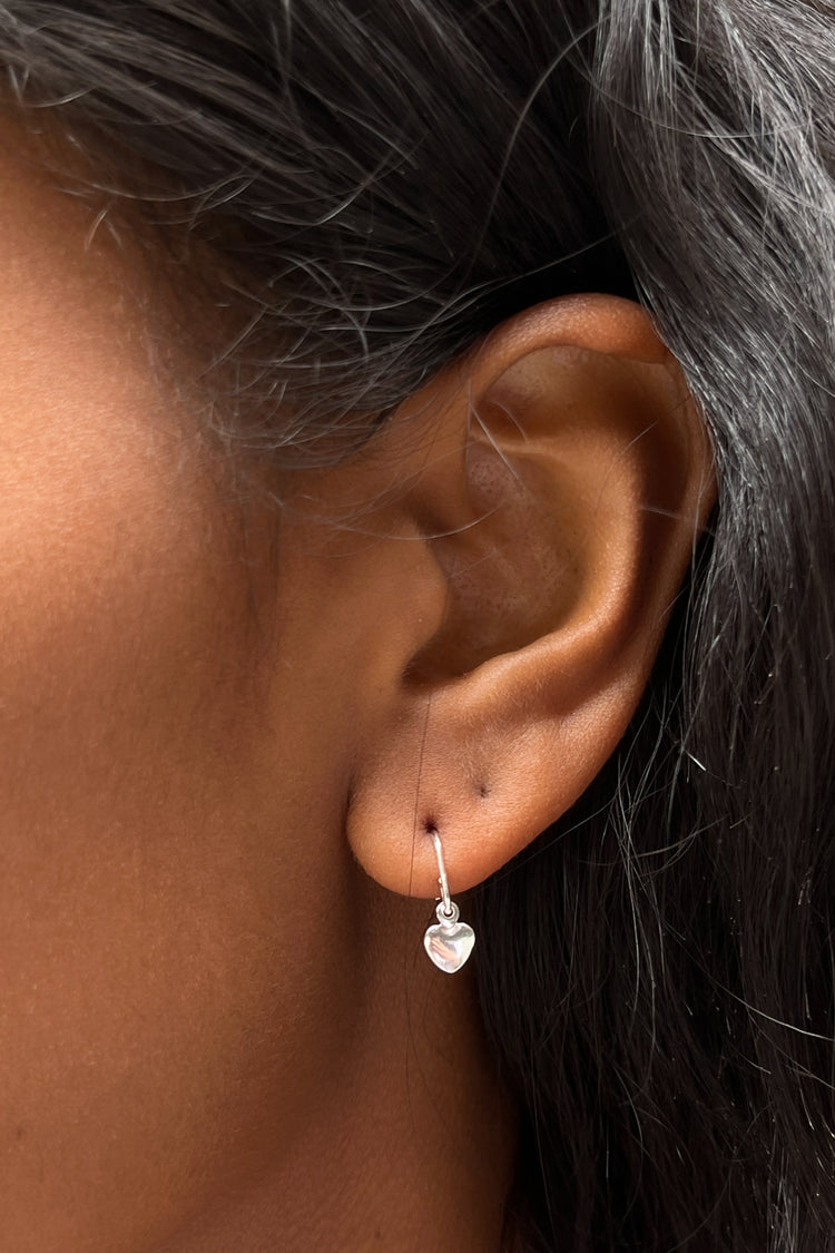 Sterling Silver Heart Charm Earrings | Silver