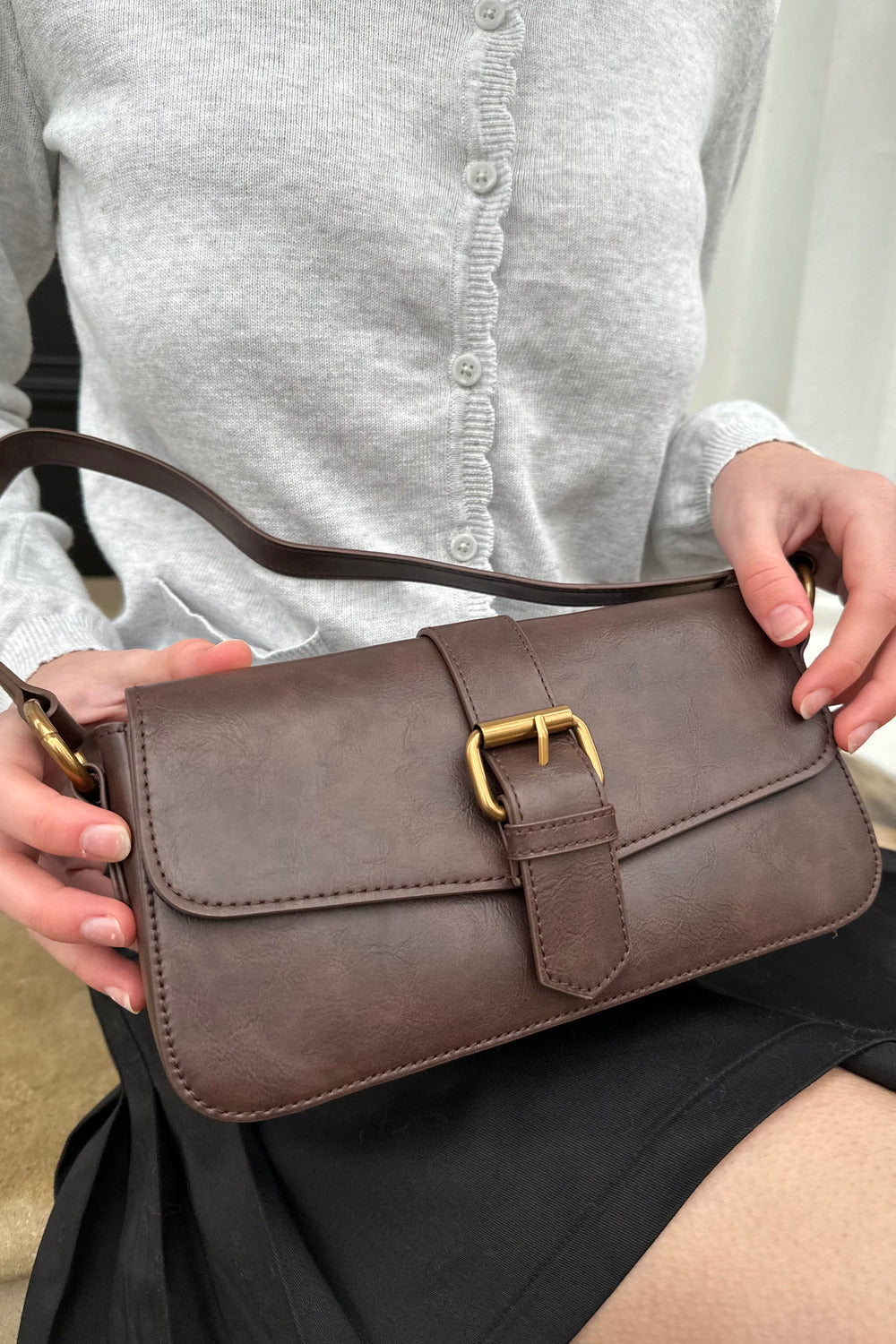 Brown Buckle Shoulder Bag