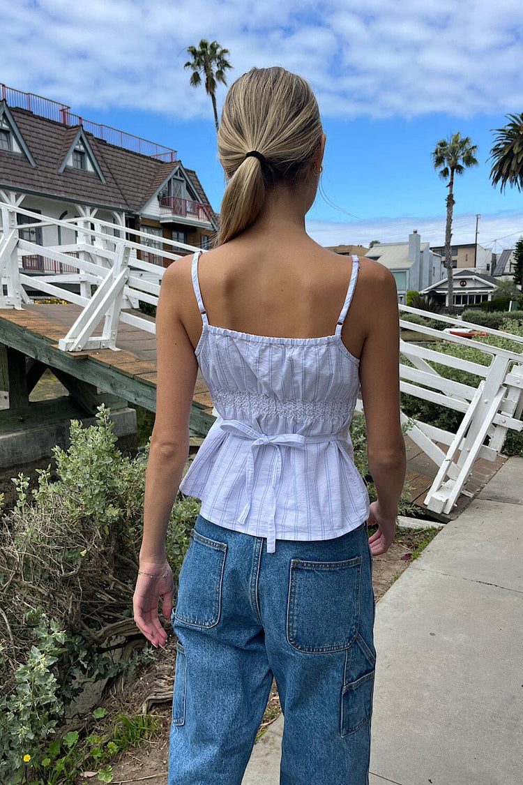 Tiffany Striped Top | White Light Blue Double Stripe / XS/S