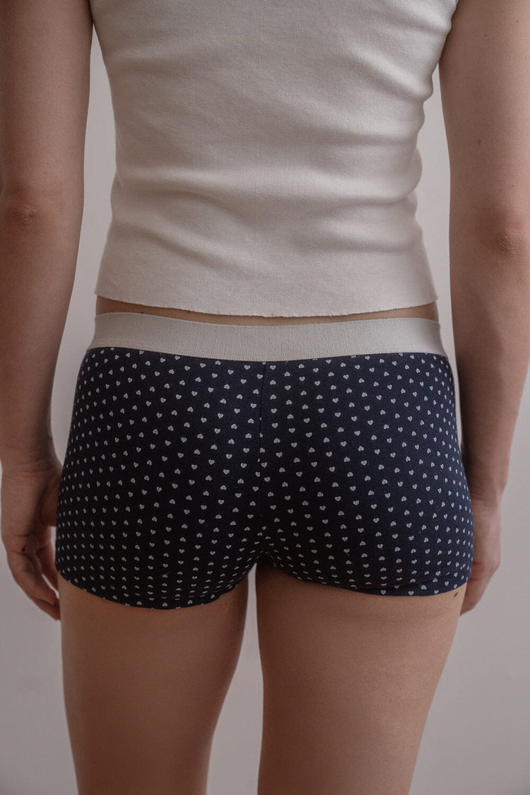 Boy Short Heart Underwear | Navy White Hearts / XS/S