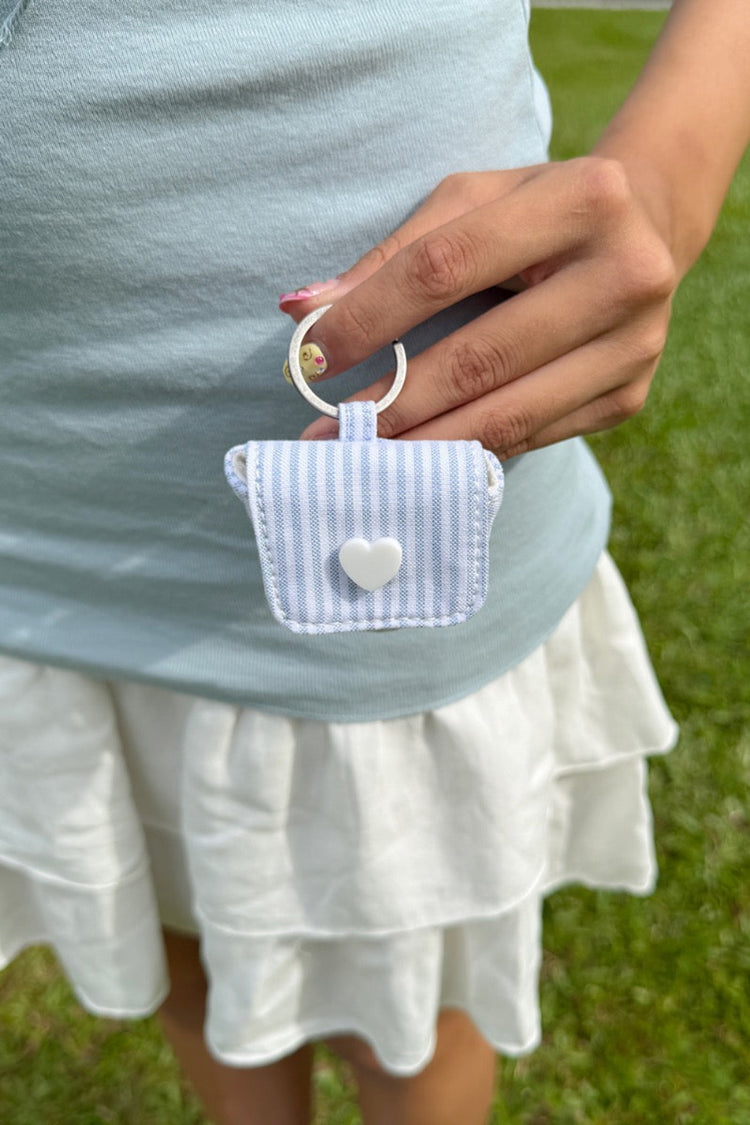 Striped Mini KeyChain Bag | Light Blue White Vertical Stripes