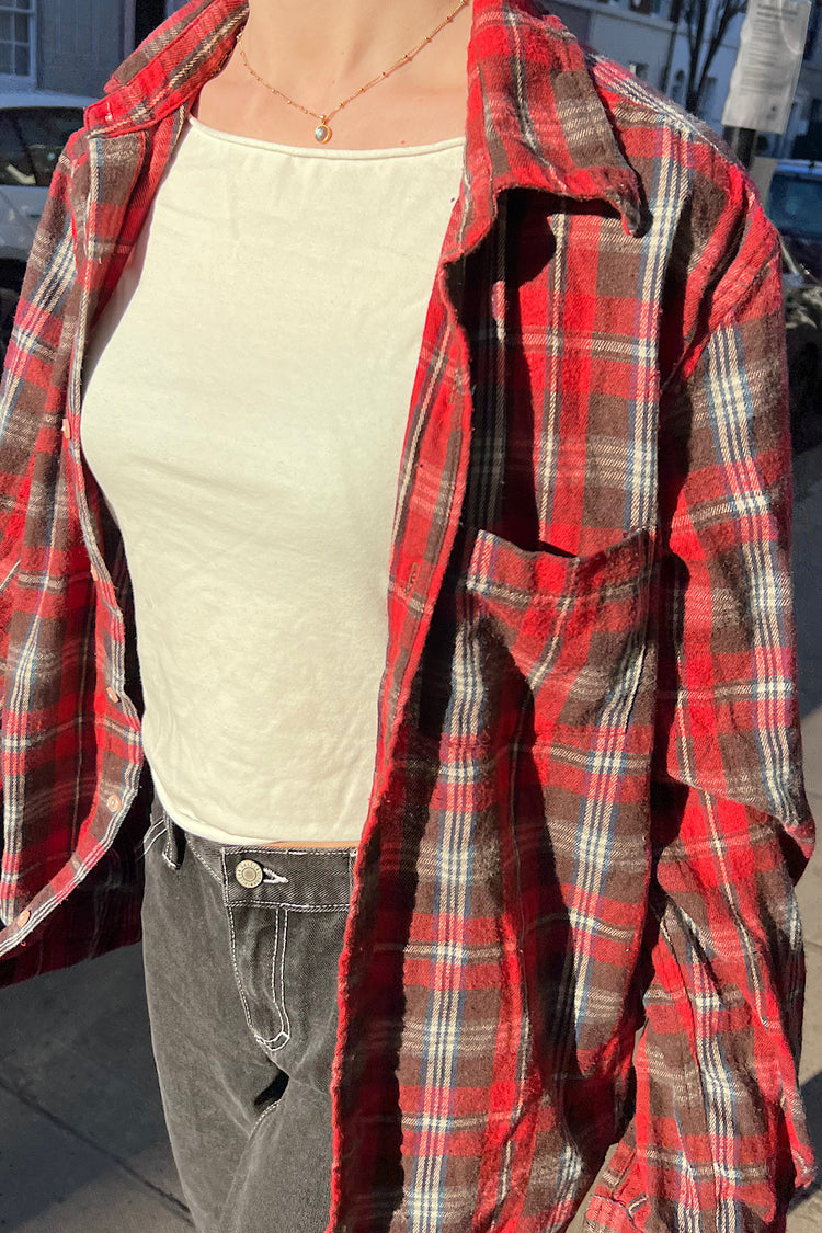 Hazel Flannel Top | Red White Blue and Brown Plain / S/M