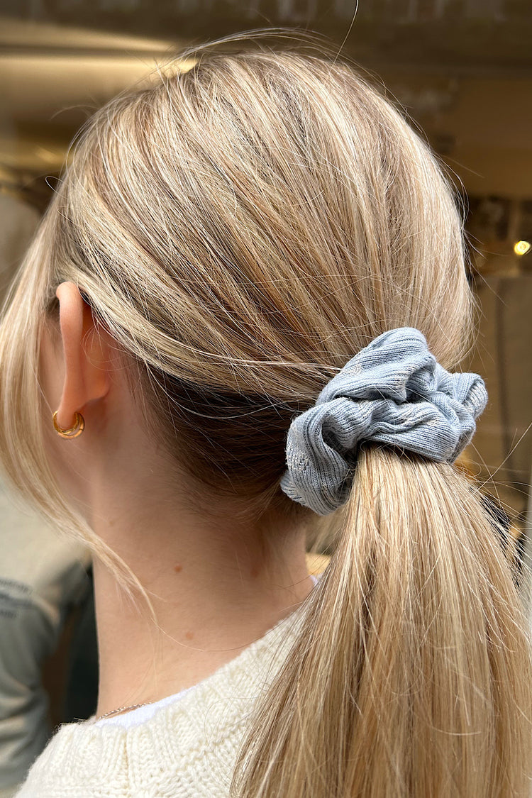 Teddy Bear Scrunchie | Light Blue With Ivory Print