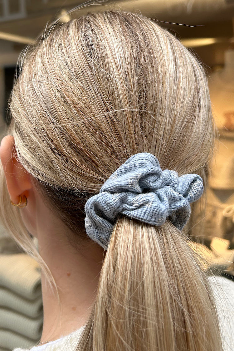 Teddy Bear Scrunchie | Light Blue With Ivory Print