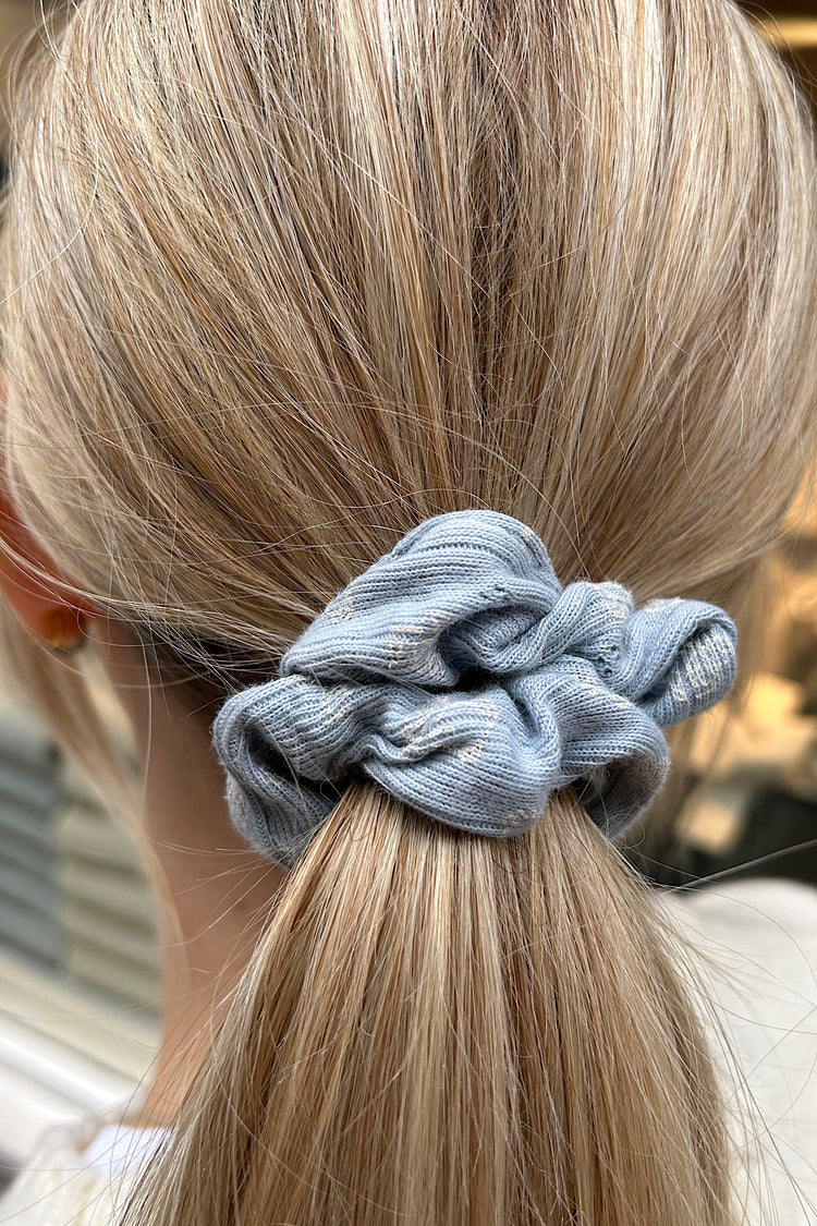 Teddy Bear Scrunchie | Light Blue With Ivory Print