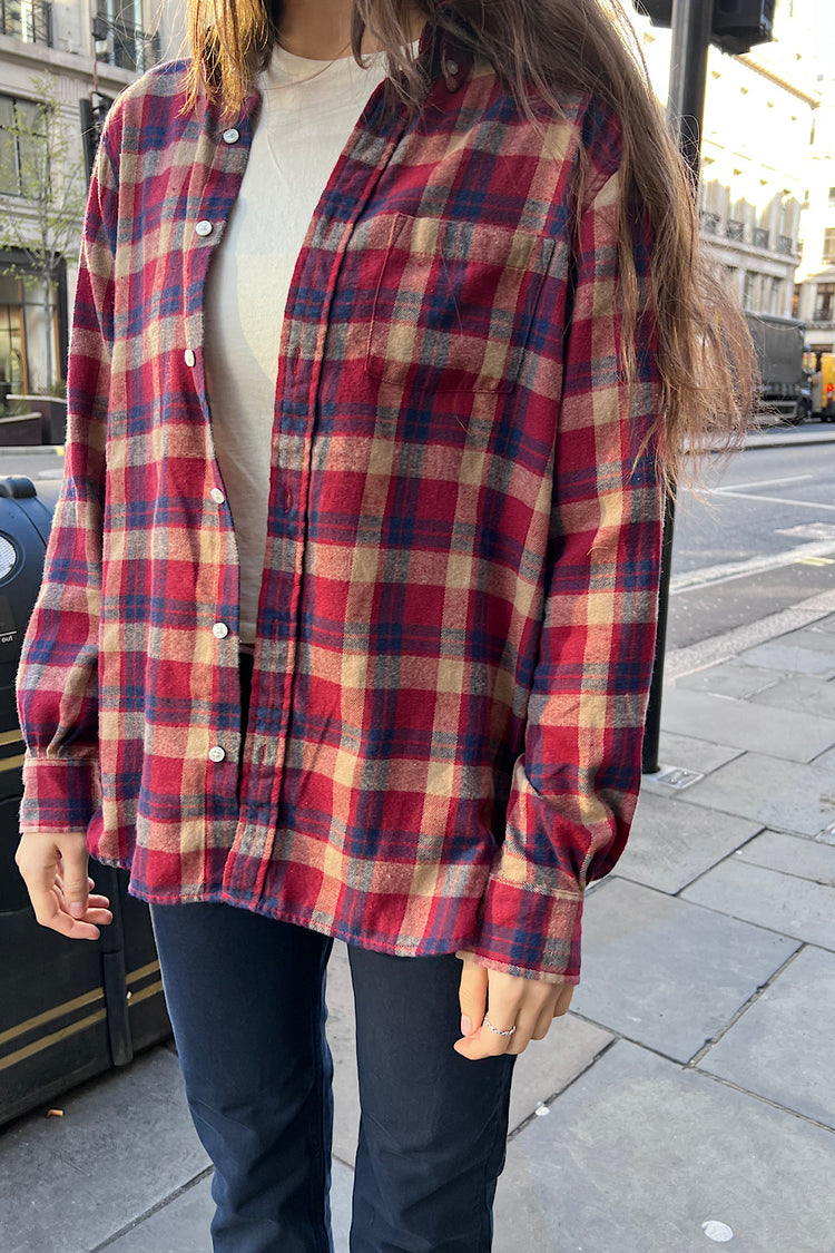 Hazel Flannel Top | Burgundy Blue and Tan / S/M
