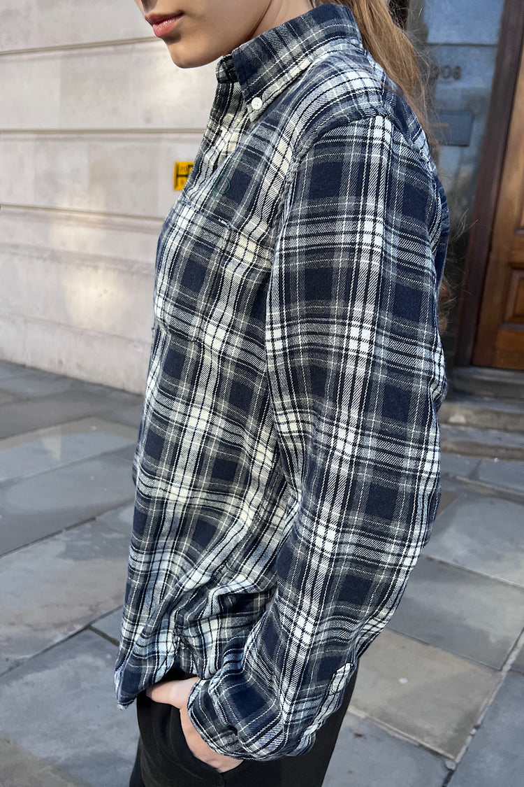Hazel Flannel Top | Navy Blue and White Plaid / S/M