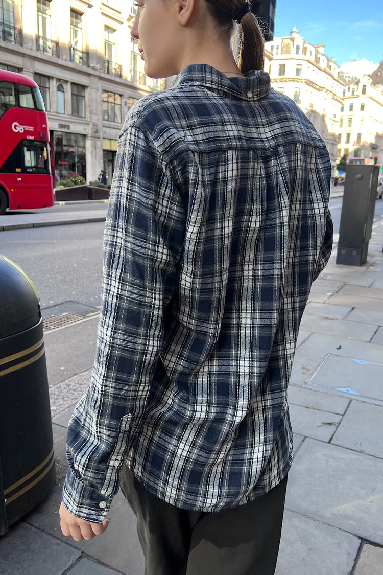 Hazel Flannel Top | Navy Blue and White Plaid / S/M