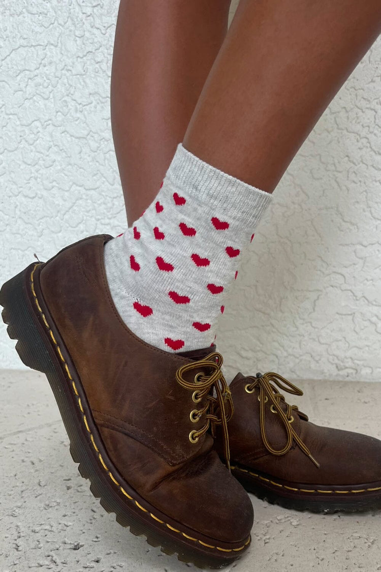 Hearts Ankle Socks | Heather Grey Red Hearts