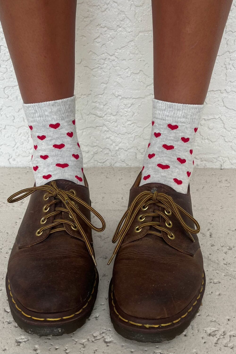 Hearts Ankle Socks | Heather Grey Red Hearts