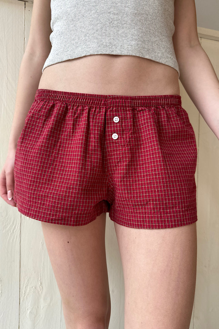 Keira Red Plaid Sweatshorts | Red With White And Black Plaid / XS/S