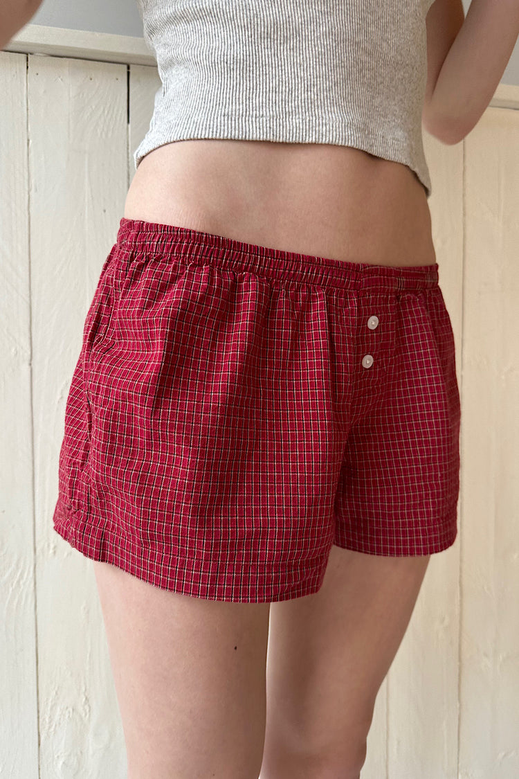 Keira Red Plaid Sweatshorts | Red With White And Black Plaid / XS/S