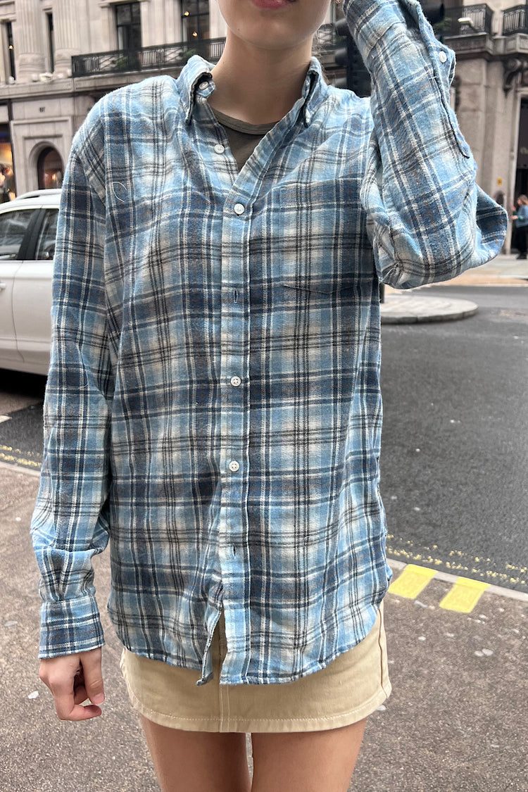 Hazel Flannel Top | Faded Navy Light Blue Plaid / S/M