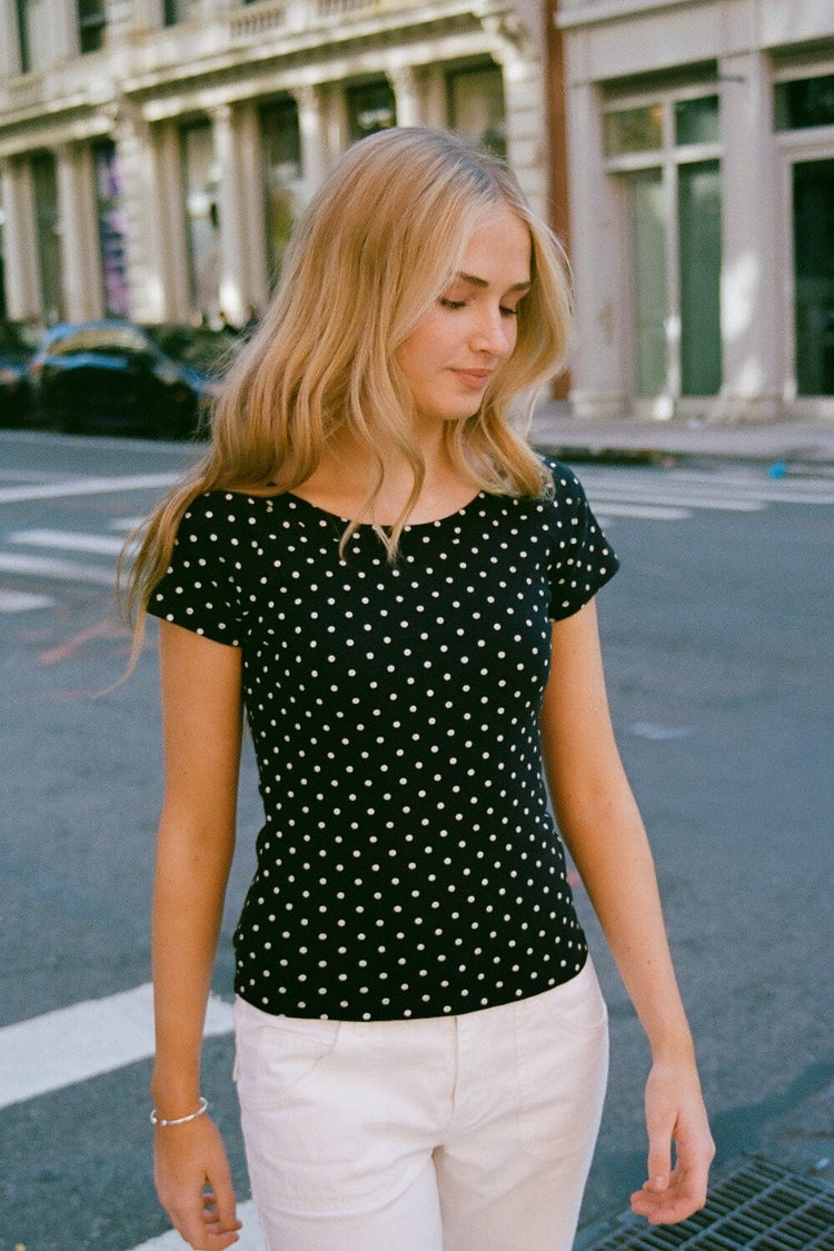 Ginny Polka Dot Top | Navy With White Polka Dots / XS/S