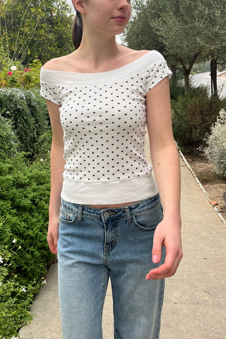 Ginny Polka Dot Top | White With Navy Large Polka Dot / XS/S