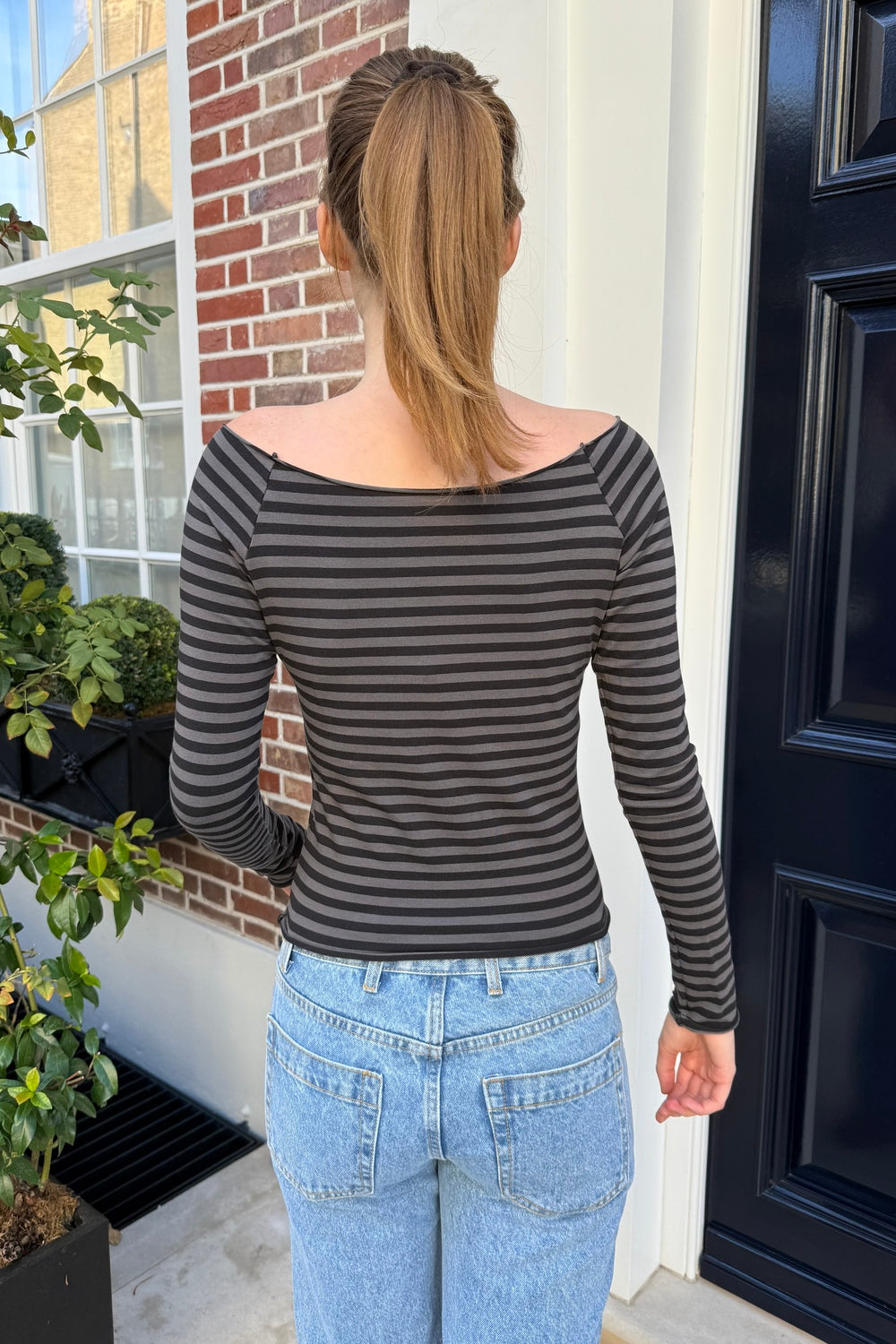 Bonnie Striped Top | Black And Charcoal Stripes / XS/S