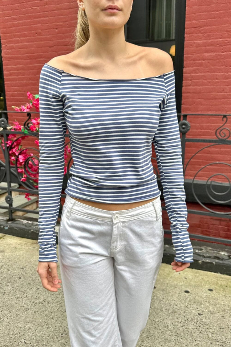 Bonnie Striped Top | White Faded Navy Stripes / S
