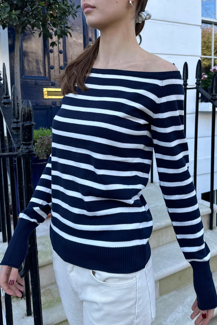 Bonnie Knit Top | Navy Blue With Thin White Stripes / Regular Fit