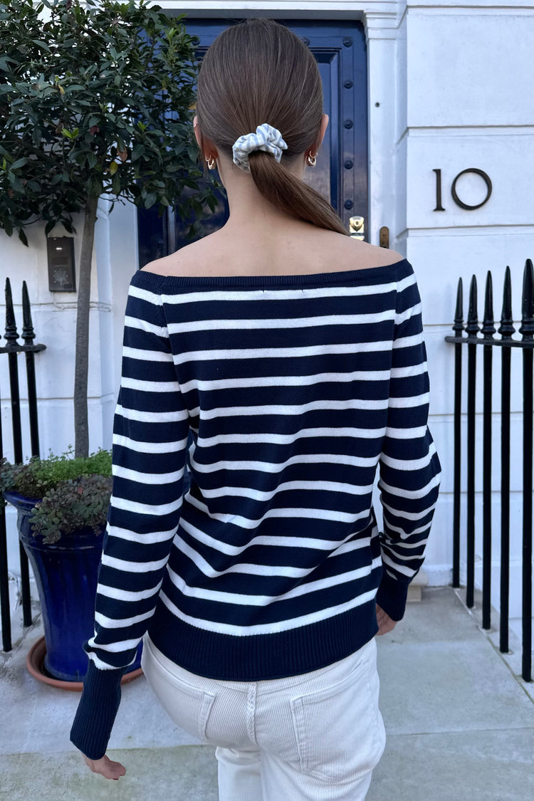 Bonnie Knit Top | Navy Blue With Thin White Stripes / Regular Fit