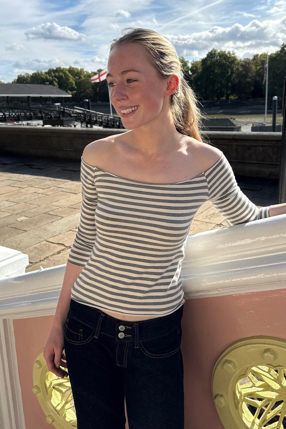 Bonnie Striped Top | Heather Grey White Stripes / XS/S