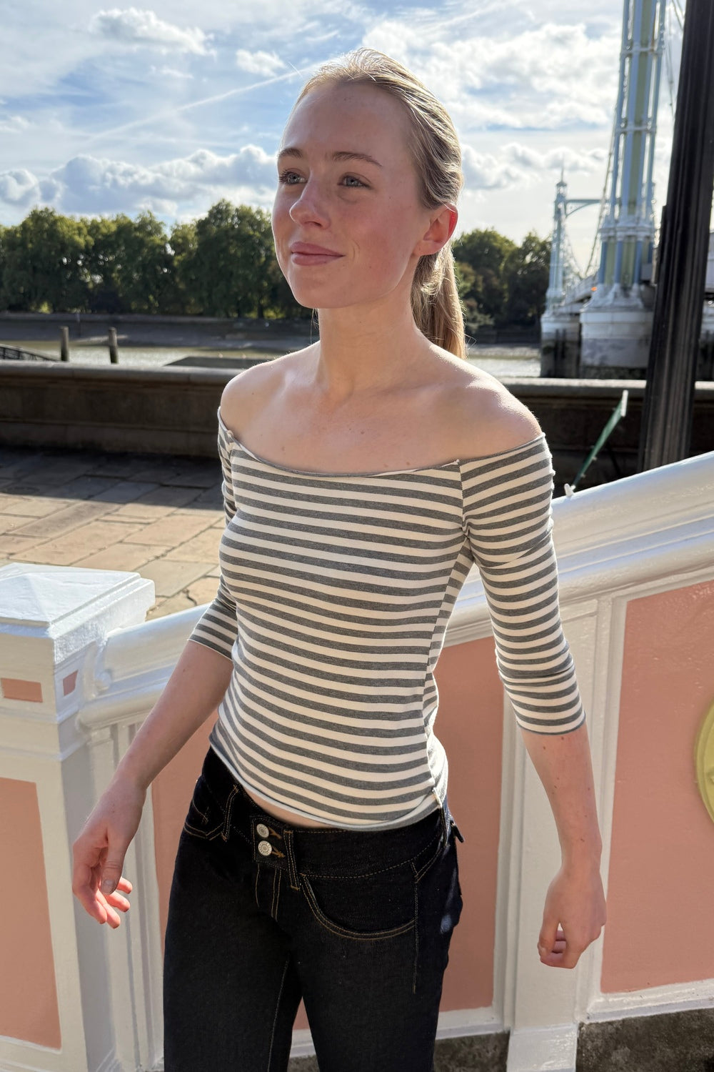 Bonnie Striped Top | Heather Grey White Stripes / XS/S