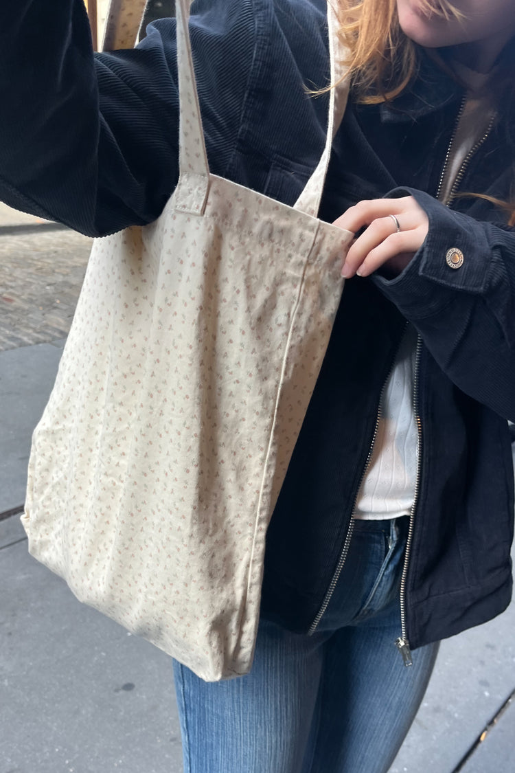 Floral Cotton Tote Bag | Light Pink Green Floral