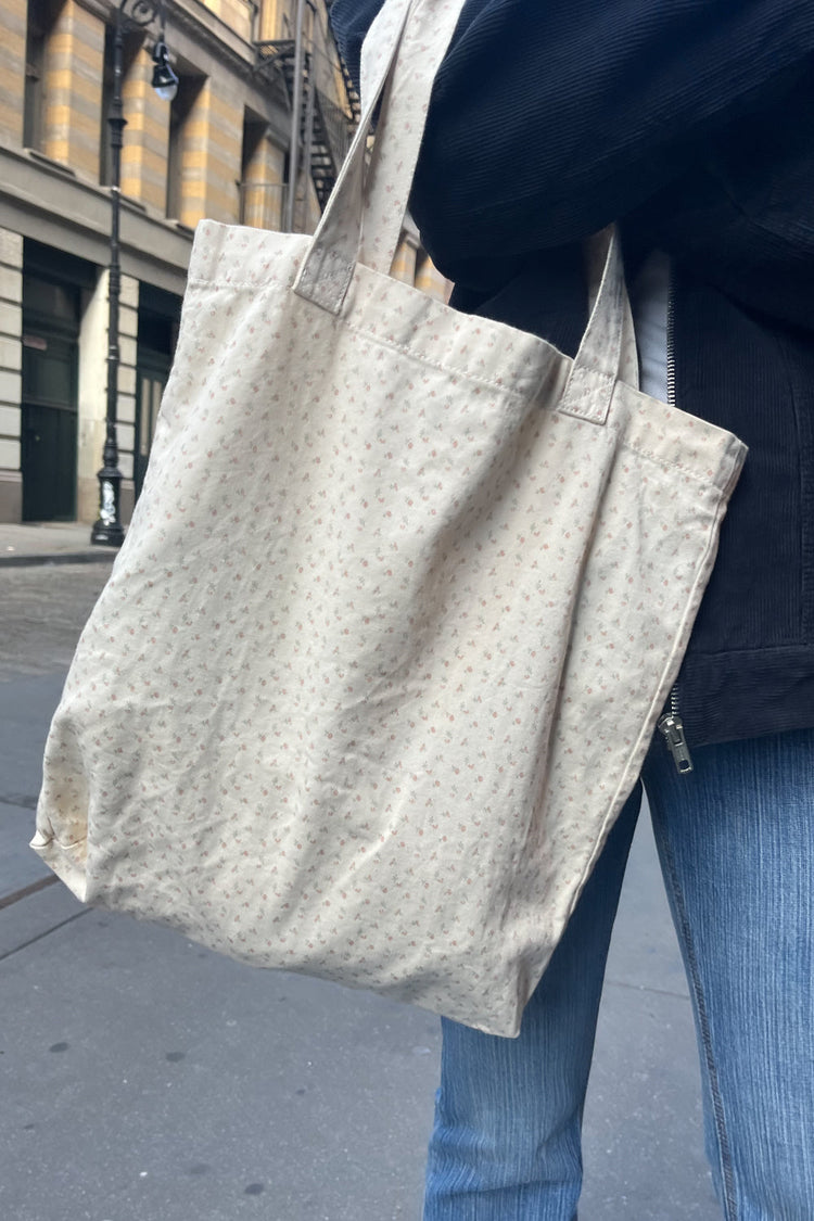 Floral Cotton Tote Bag | Light Pink Green Floral
