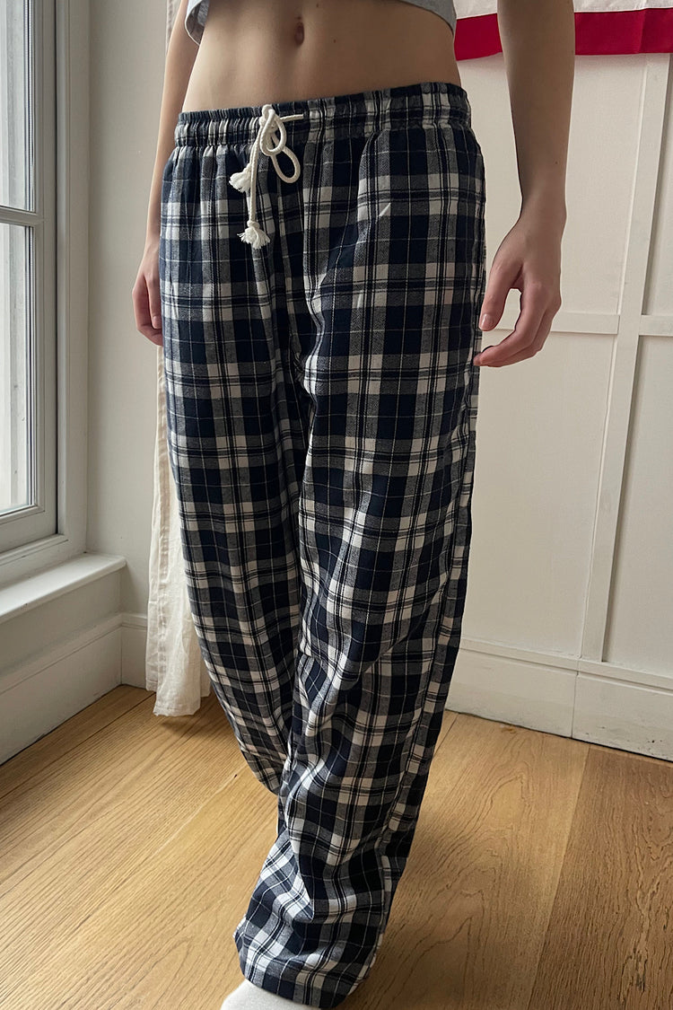 Catherine Pants | White Dark Navy Plaid / S/M