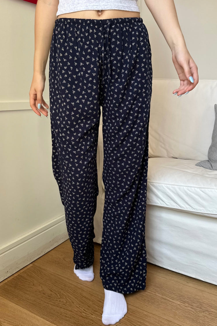 Anastasia Floral Pants | Navy Blue With White Ditsy Floral / S/M