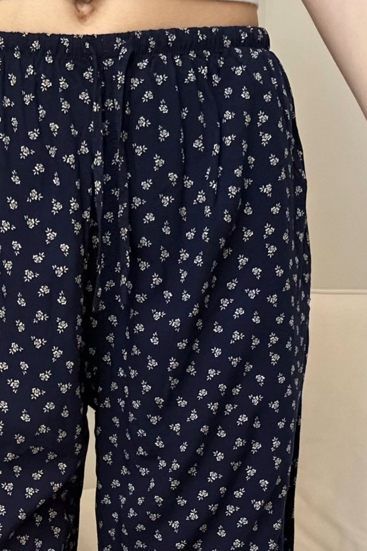 Anastasia Floral Pants | Navy Blue With White Ditsy Floral / S/M