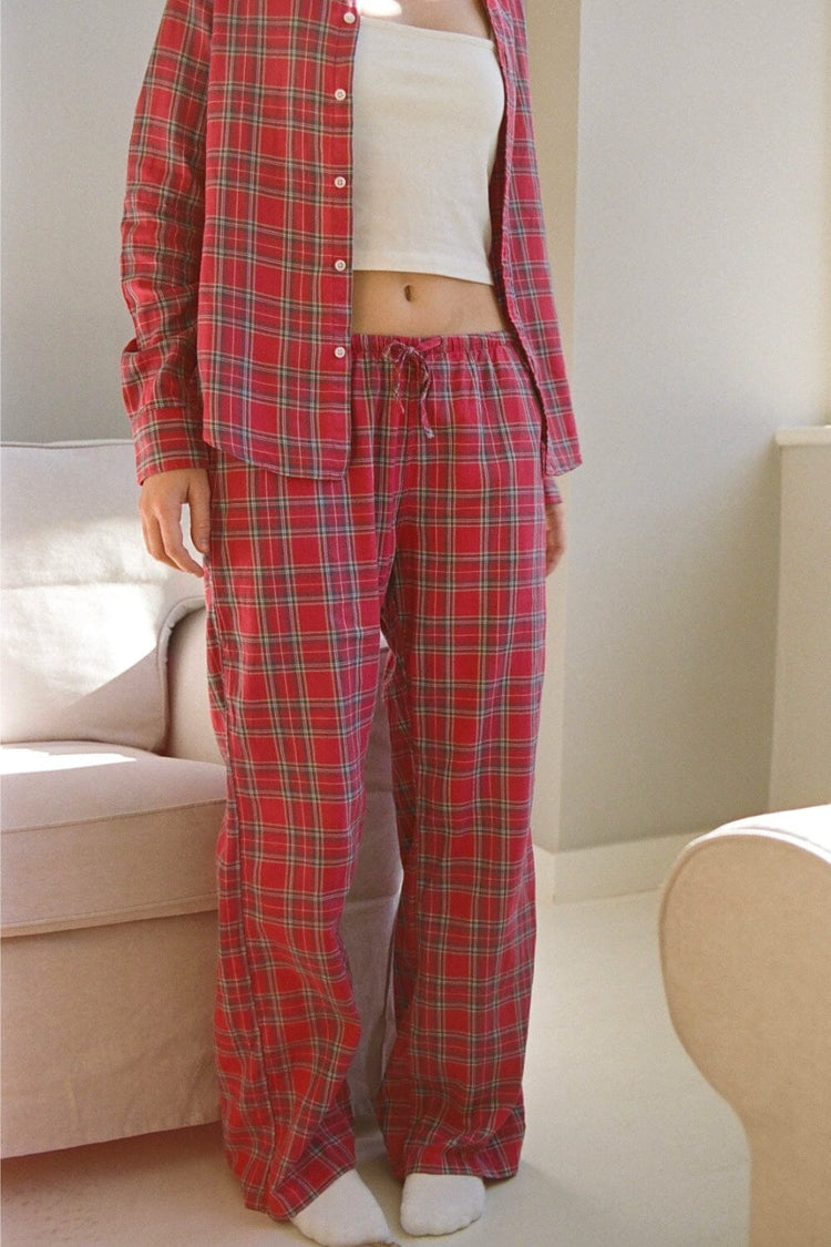 Noelia Plaid Pants | Faded Red With Green White Plaid / XS/S
