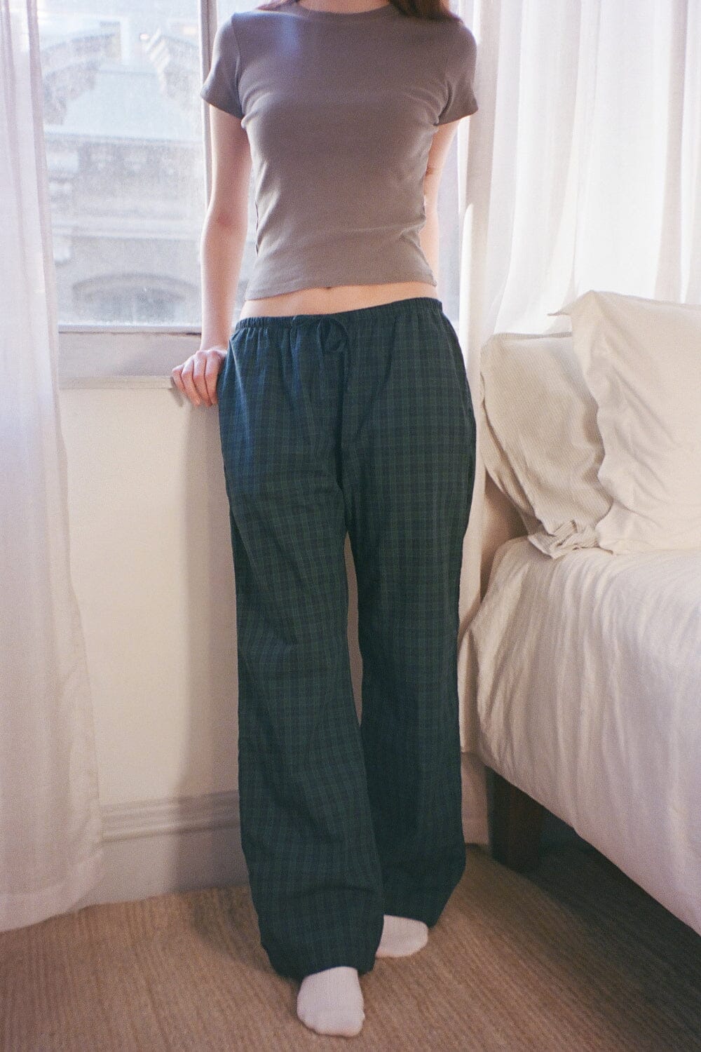 Noelia Plaid Pants | Green And Navy Plaid / XS/S