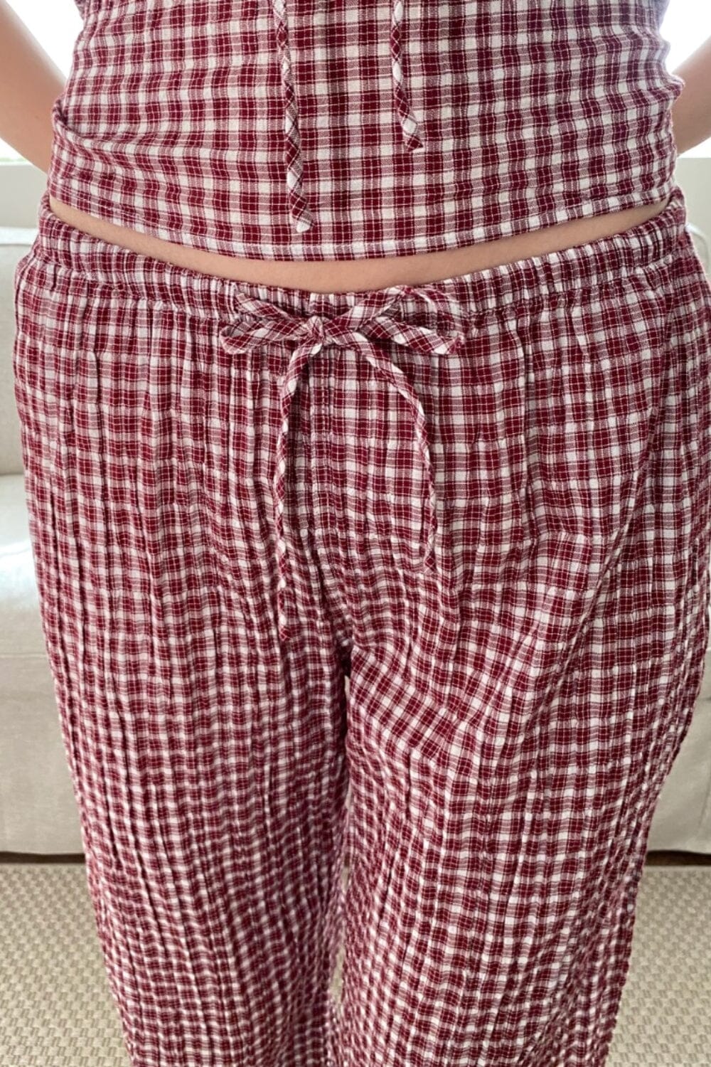 Anastasia Plaid Pants | Burgundy White Plaid / XS/S