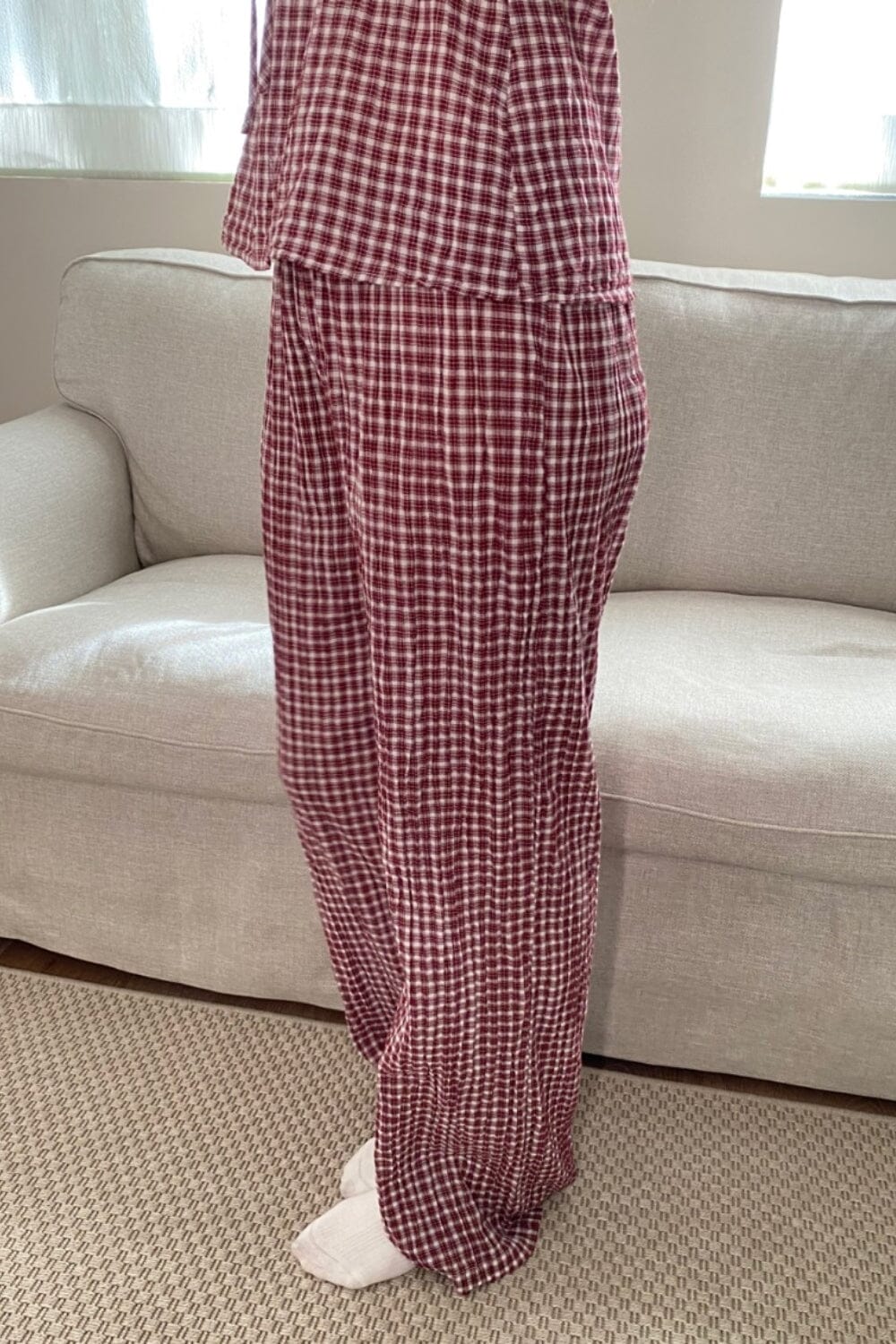 Anastasia Plaid Pants | Burgundy White Plaid / XS/S