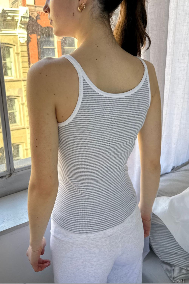 Matilde Teddy Bear Tank Top | Heather Grey White Stripes / XS/S