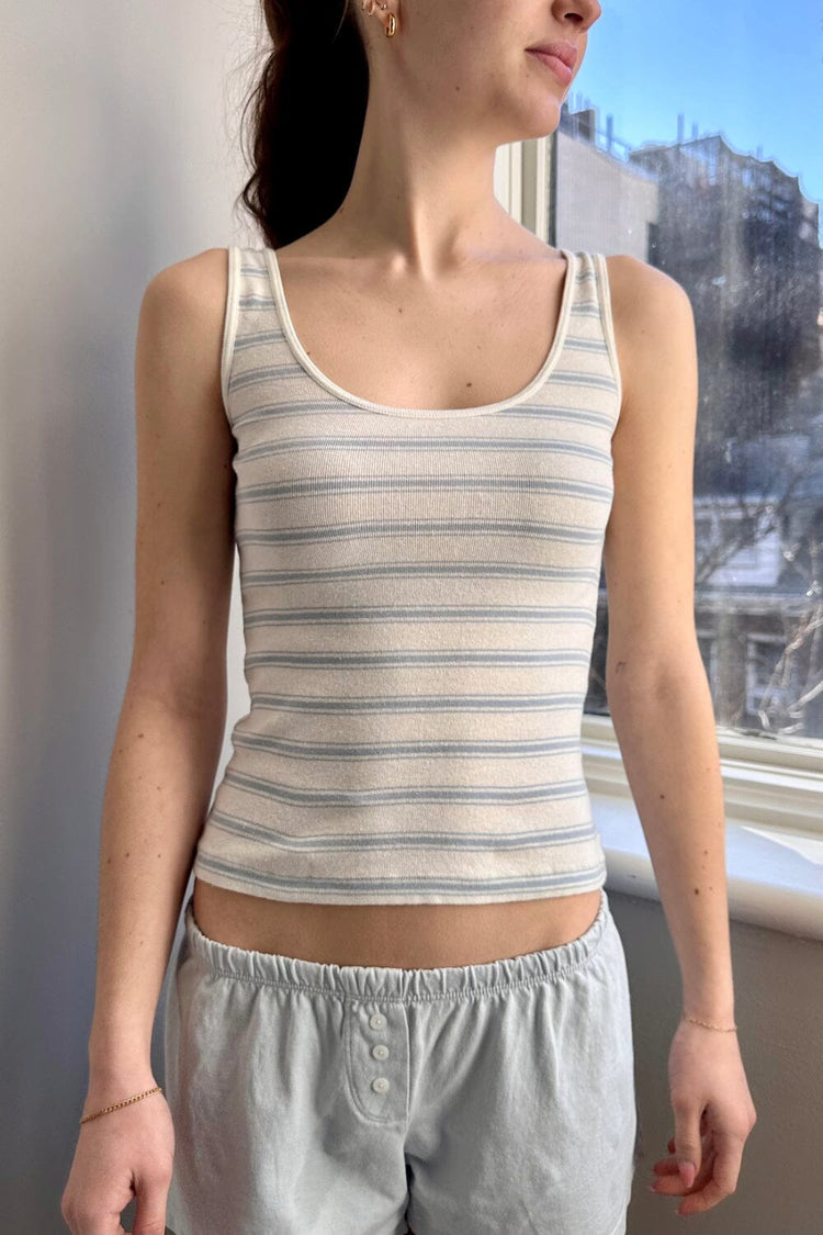 Amaya Striped Tank | Ivory Double Striped Blue / XS/S