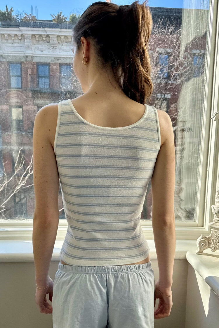 Amaya Striped Tank | Ivory Double Striped Blue / XS/S