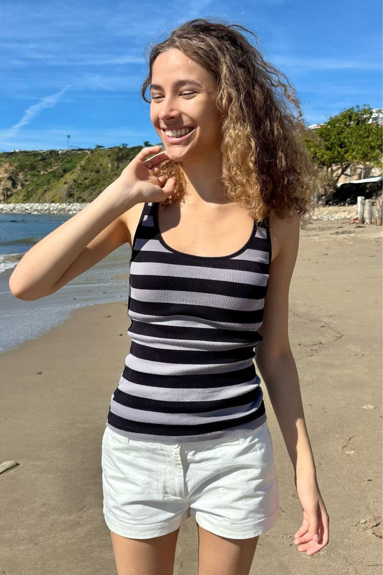 Sheena Striped Tank | Black Grey Stripes / XS/S
