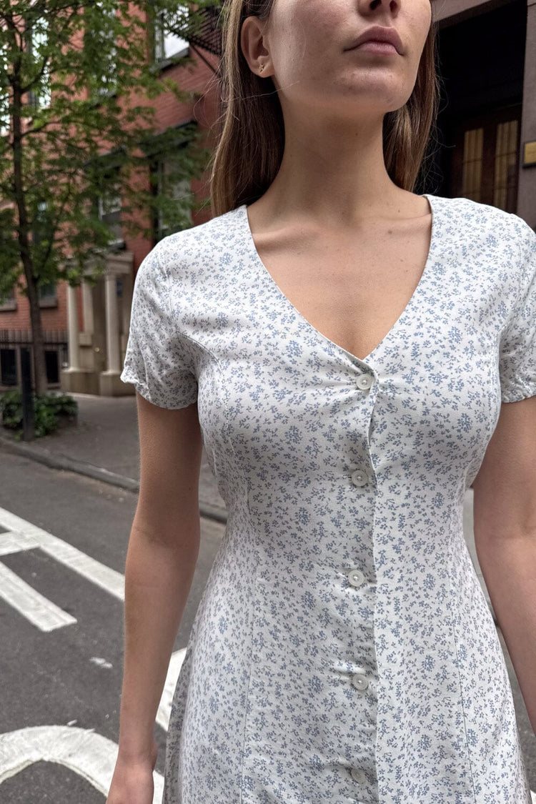 Luisa Dress | Ivory With Light Blue Daisy Floral / S