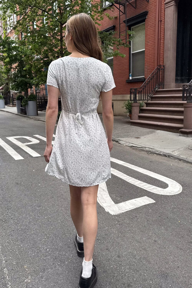 Luisa Dress | Ivory With Light Blue Daisy Floral / S