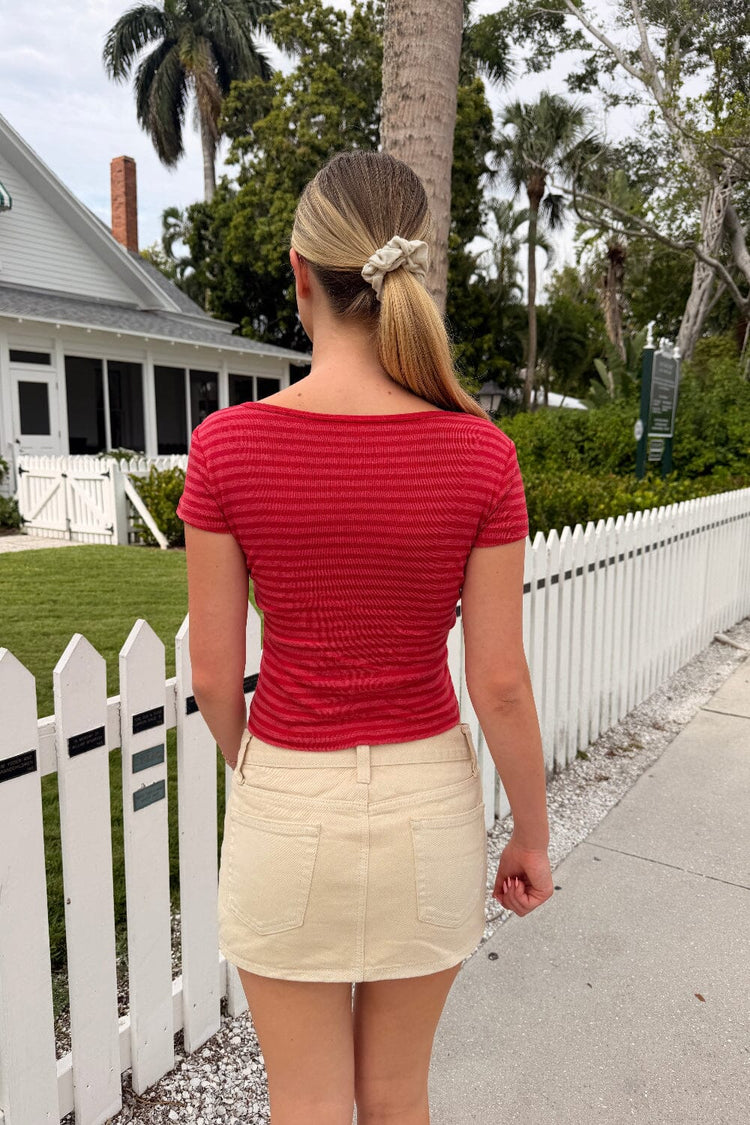 Ashlyn Stripe Top | Red With Dark Red Stripes / XS/S