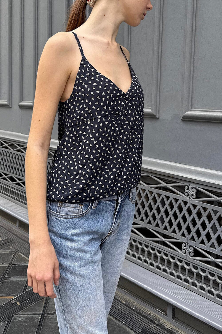 Tiffany Floral Tank | Navy Blue With White Ditsy Floral / XS/S