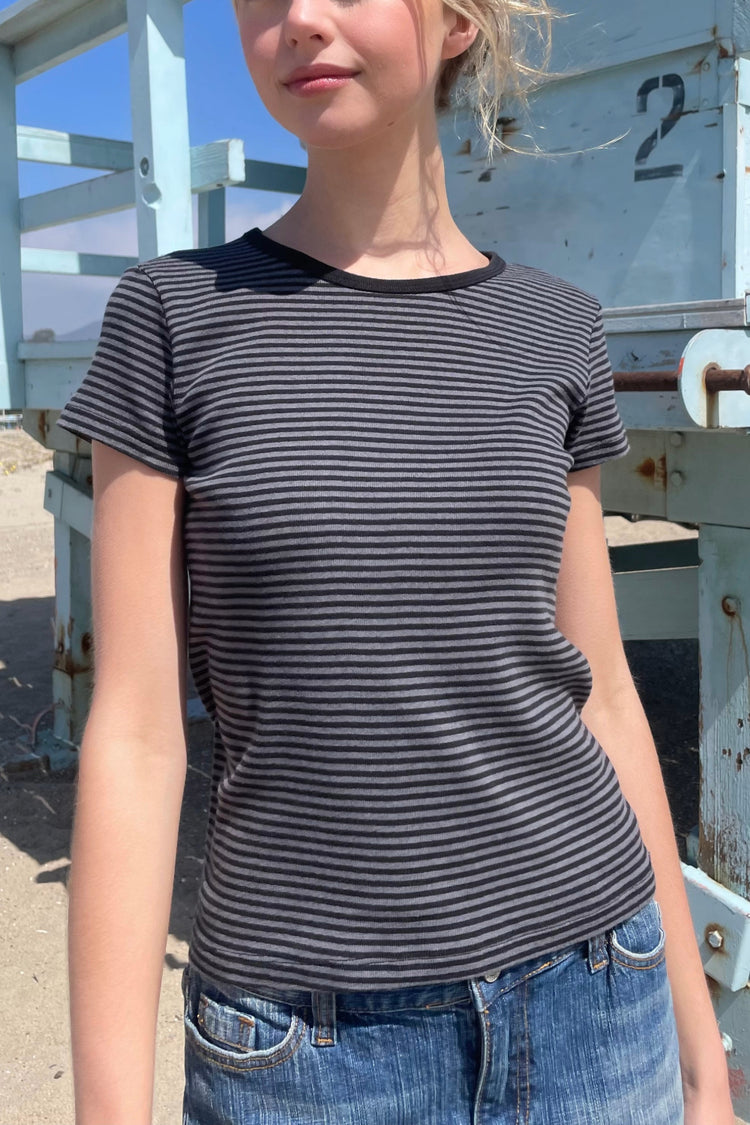 Hailie Thin Stripe Top | Black And Charcoal Stripes / XS/S